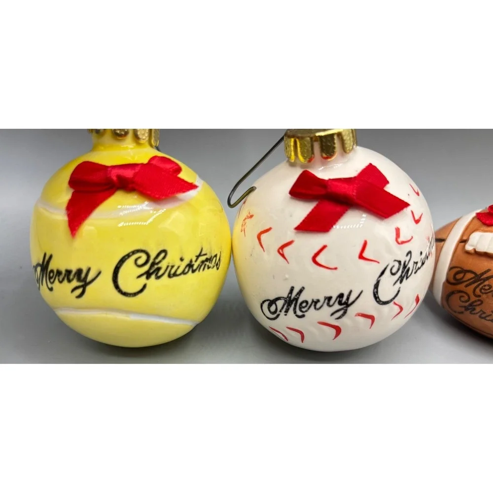 Vtg 4 Pc Sports Themed Christmas Ornaments Tennis Football Golf Baseball Ceramic